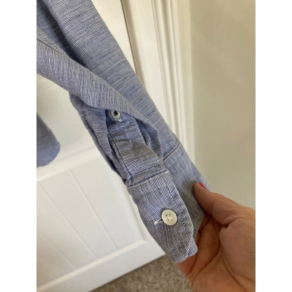 Banana Republic Slim Fit Linen Cotton Button Down Shirt Blue XL Mens Long Sleeve